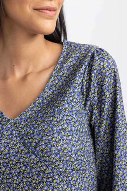 Приталенная блузка с длинными рукавами и V-образным вырезом - Defacto фото 5