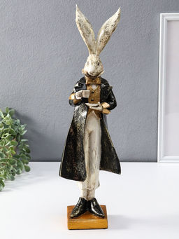 Фигура полистоун Заяц с чашкой чая, 13.5?11?46.5 см