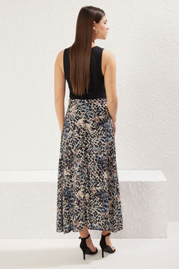 Vizon Soyut Animal Desenli Midi Uzun Boy Viskon A-Form Dokuma Etek TWOSS23ET00295