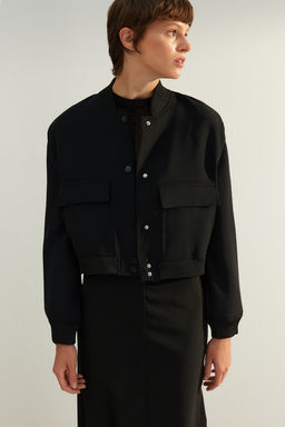 Siyah Premium Bomber Crop Dokuma Ceket TWOAW24CE00047 - Trendyolmilla фото 6