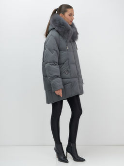 Куртка зимняя женская с мехом и капюшоном тренд темно-серого цвета 7660TC - Visdeer фото 12