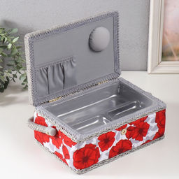 Шкатулка для рукоделия и шитья Красные маки на белом, хранение ниток, иголок, мелочи, 24?16?11 см