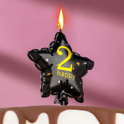 Свеча в торт на шпажке "Воздушный шарик.Звезда", цифра 2, 5,5 см, черная с золотом
