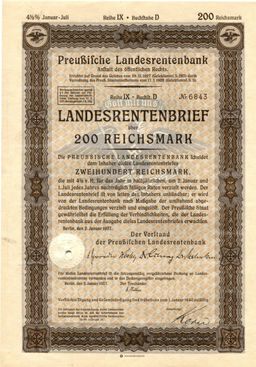Облигация 4,5% 200 рейхсмарок 1937 года Германия
