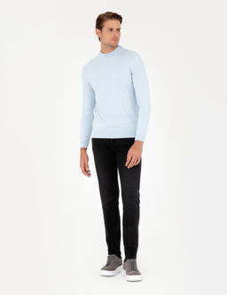 A__k Mavi Slim Fit Yar_m Bal_k__ Yaka Basic Triko Kazak - Pierre cardin фото 4
