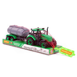 Трактор Прогресс с прицепом-цистерной инерционный (зелёный) (в лотке) - Полесье фото 8
