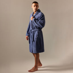 Халат махровый мужской SL HOME: Basic «Ривьера», размер M, хлопок 100%, синий