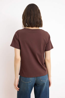 Ekru-Kahverengi %100 Pamuk 2li Paket Regular Kal?p Basic V Yaka Orme T-Shirt TWOSS23TS00002