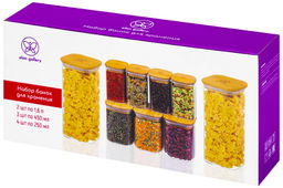 Набор 9 банок д/хранения 3 пр. 450 мл+4 пр. 250 мл+2 пр. 1,6 л Crystal glass+ бамб.крыш. с сил.упл - Elan gallery фото 8