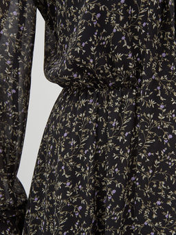 Платье ШИФОН резинка+галстук  черное в мелкий цветок - Tantino фото 6