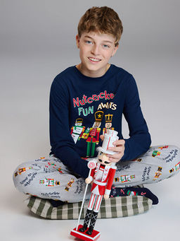 Bisiklet Yaka Bask?l? Erkek ?ocuk Pijama Tak?m