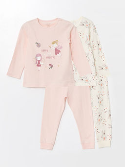 Bisiklet Yaka Uzun Kollu Bask?l? K?z Bebek Pijama Tak?m? 2li