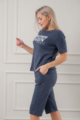 Пижама женская из бридж и футболки из интерлока Королева индиго меланж