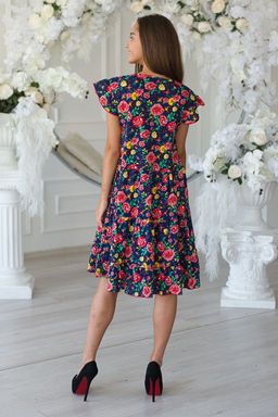 Платье женское из кулирки Люси красно-желтые цветы - Амадэль фото 2