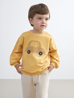 Bask?l? Erkek Bebek Sweatshirt ve E?ofman Alt 2li
