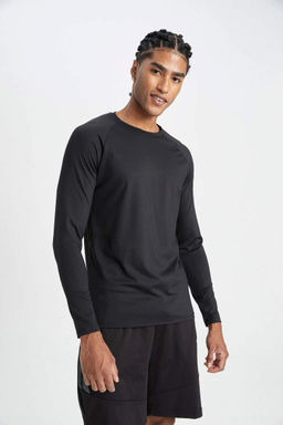 DeFactoFit Облегающая футболка с круглым вырезом и принтом в стиле спортсмен с длинными рукавами