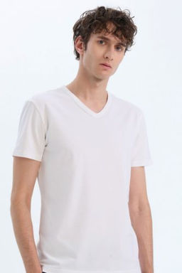 Slim Fit Dar Kesim V Yaka Basic Duz Ust