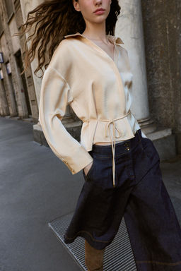 SATIN BLOUSE WITH THIN BELT - Zara фото 2