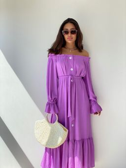 Длинное платье с открытыми плечами сиреневое - Martichelli фото 12