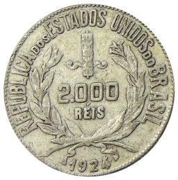 Монета 2000 рейс 1924 года Бразилия