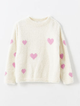 Bisiklet Yaka Desenli Uzun Kollu K?z ?ocuk Triko Kazak