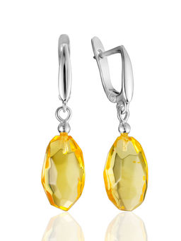 Серьги-подвески Баккара с янтарными гранёными оливками