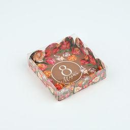 Цена за 5 шт. Коробка для кондитерских изделий с пластиковой крышкой 8 Марта, 10.5?10.5?3 см