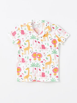 Polo Yaka K?sa Kollu Bask?l? K?z Bebek Pijama Tak?m - Waikiki фото 2