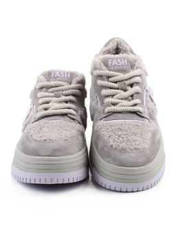 04-P124-3C GRAY Кроссовки демисезонные женские (натуральная замша, искусственный мех)