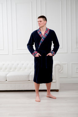 Халат мужской из велсофта Артур темно-синий - Амадэль фото 13