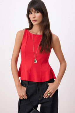Kahverengi Peplum/Belden Oturmal? Kay?k Yaka Esnek Orme Bluz TWOAW26BZ00229 - Trendyolmilla фото 9