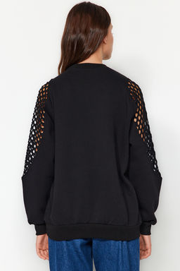 TRENDYOLMILLA Siyah File Detayl? Kal?n Ici Polarl? Regular/Normal Kal?p Orme Sweatshirt TWOAW24SW00134 фото 6