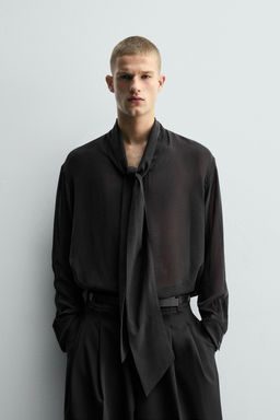 SEMI-SHEER SHIRT WITH BOW - Zara фото 2
