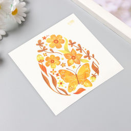 Переводная тату цветная Яйцо с жёлтыми узорами, временная татуировка, 10?10 см - Арт узор фото 2