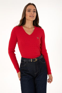 Kad_n K_rm_z_ V Yaka Basic Kazak Sepette S_rpriz _ndirim