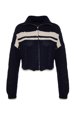 Lacivert Crop Renk Bloklu Dik Yaka Triko H?rka TWOAW24HI00238