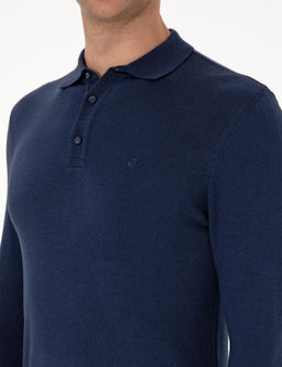 A__k Lacivert Slim Fit Polo Yaka Basic Triko Kazak