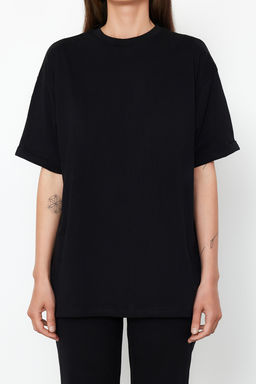 Siyah %100 Pamuk Oversize Kal?p Ispanyol Paca Orme T-shirt/Pantolon Alt-Ust Tak?m TWOSS24AU00059 - Trendyolmilla фото 4