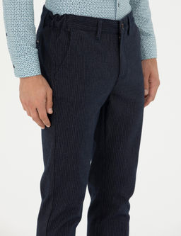 Lacivert Slim Fit _izgili Kanvas Pantolon