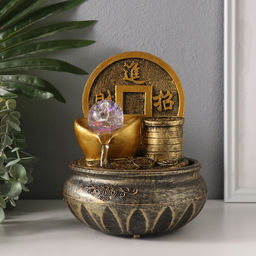 Фонтан настольный с подсветкой «Монета. Богатство», 16×16×20 см