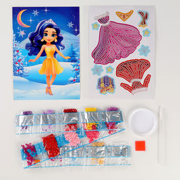 Алмазная мозаика с частичным заполнением для детей. Наряди персонажа на новый год Снежная красавица