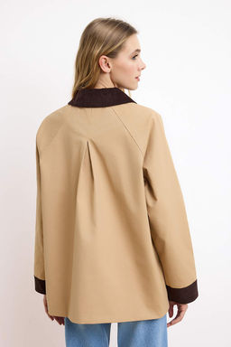 Vizon Oversize Kal?p Kontrast Kadife Detayl? Mumlu Ceket Mont TWOSS26MO00000 - Trendyolmilla фото 4