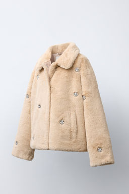SHORT FAUX FUR COAT WITH JEWEL DETAILS - Zara фото 2