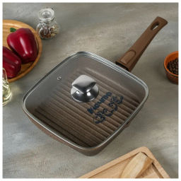 Сковорода-гриль квадр.24*24 АП Гранит brown со съемной ручкой и стекл. крышкой арт.С064806 /Мечта/  фото 8