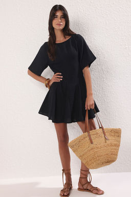Trendyolmilla Siyah Muslin 100% Pamuk Plaj Elbise TBESS25EL00135 фото 7