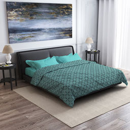 Постельное белье, комплект 1,5 спальный Энигма, мятный/Мятный, 3 предмета: пододеяльник на кнопках 145х215см, простыня 150х220см, 1 наволочка 50х70см с клапаном-запахом, поплин Комфорт 115г/м2, хлопок 100%, упаковка эконом ПВХ 32х41см, Домашня