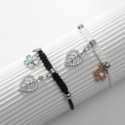 Браслеты парные «Неразлучники» цветы с листьями, цветные, d=7 см