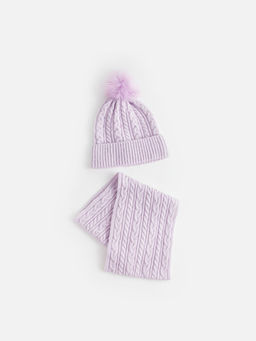 Kendinden Desenli K?z ?ocuk Triko Bere ve Boyunluk 2li