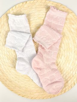 Гольфы розовые/белые ажурные