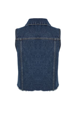 TRENDYOLMILLA Koyu Mavi More Sustainable Crop Denim Yelek TWOSS24YE00029  фото 8